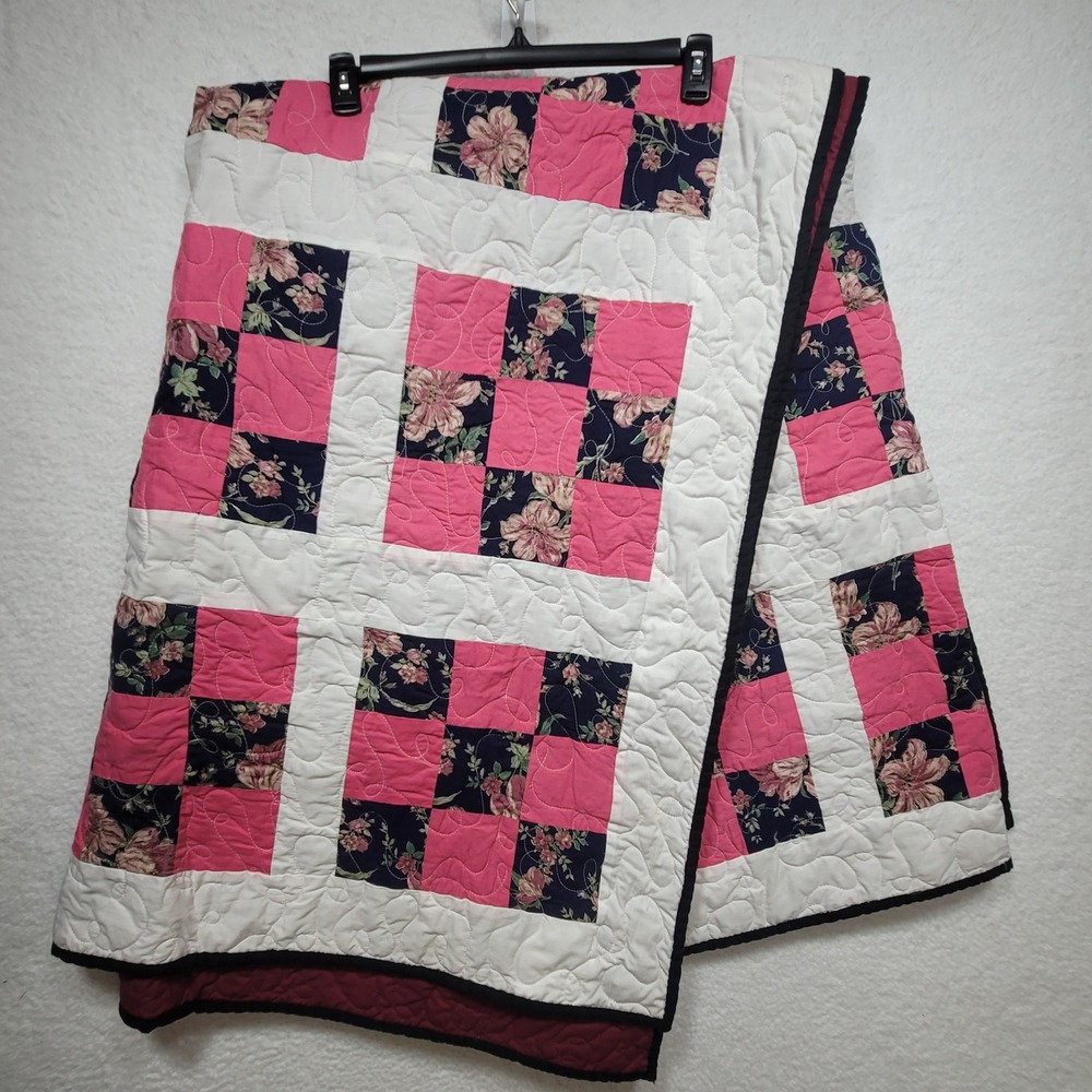 Handmade Patchwork Quilt Floral Checkerboard Full/Throw